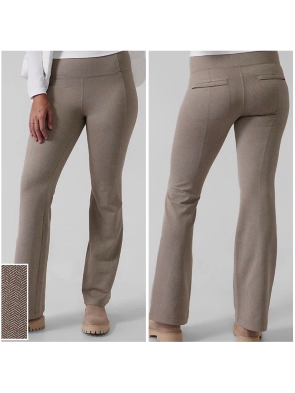 Women's Athleta Delancey Herringbone Flare Pants L Athleisure Neutral
